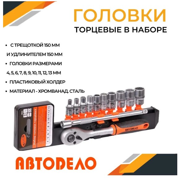 Набор головок торцевых 12пр. 1/4DR, холдер