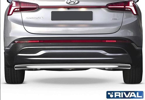 Защита заднего бампера d57   комплект крепежа, RIVAL, Hyundai Santa Fe (2021- )