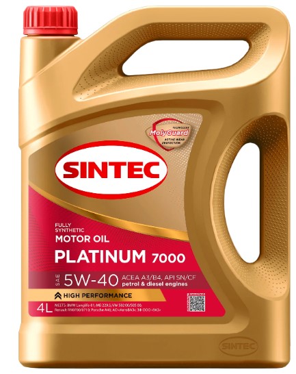 Масло моторное 5W40 синт. SINTEC PLATINUM 7000 A3/B4 SN/CF 4л